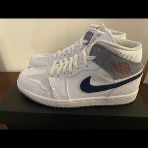 Nike Air Jordan 1 Mid PI Paris White Midnight Navy Sneakers DR8038-100 Men's 8.5